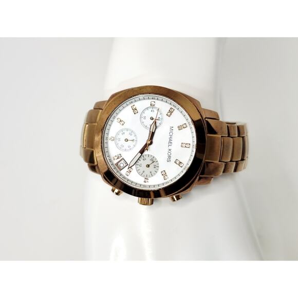 Michael Kors Rose Gold MOP Dial Crystal Chronograph Watch MK5336 New Battery main image 13